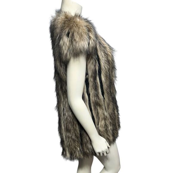 Design Lab Lord & Taylor Faux Fur Vest Tan and Brown Lined Fake Fur Vest Small - Picture 8 of 12